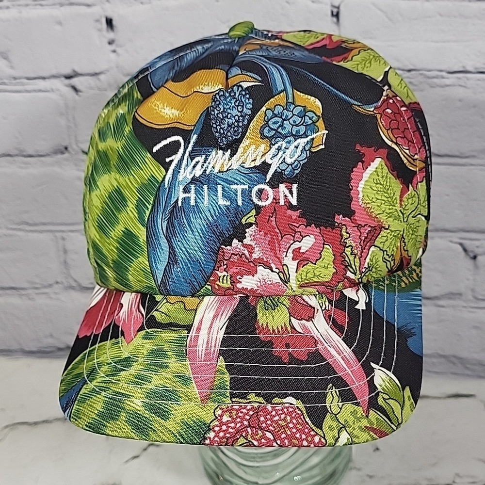 Vintage Flamingo Hilton Trucker Hat Mens Snapback Tropical Print Ball Cap